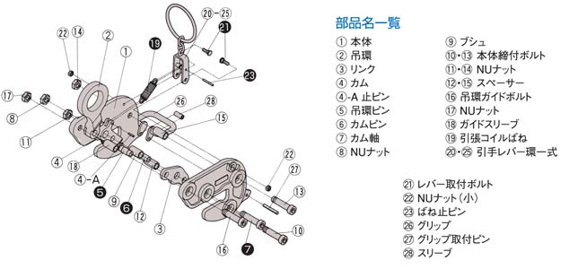 HA-110三木橫吊鋼板鉗結構分解圖