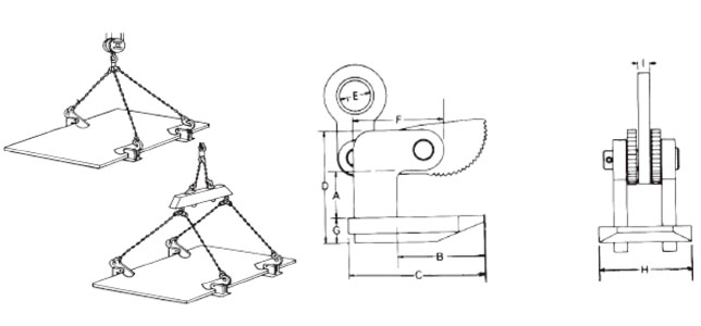 HOW型橫吊鋼板鉗使用圖尺寸圖：龍海起重工具